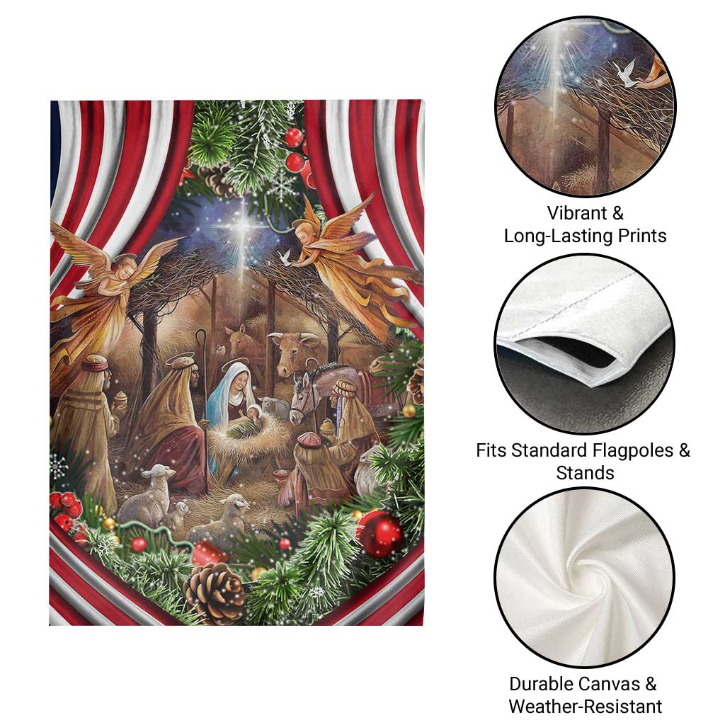Patriotic Nativity Scene Garden Flag American Flag Christian Christmas Baby Jesus and Angels Under the Star - Wonder Print Shop