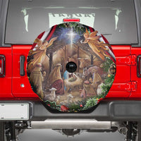 Patriotic Nativity Scene Spare Tire Cover American Flag Christian Christmas Baby Jesus and Angels Under the Star - Wonder Print Shop