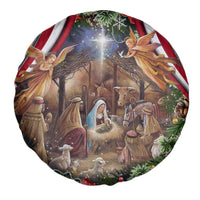Patriotic Nativity Scene Spare Tire Cover American Flag Christian Christmas Baby Jesus and Angels Under the Star - Wonder Print Shop