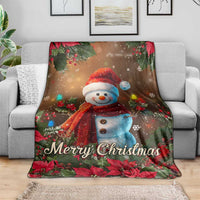 Merry Christmas Snowman Throw Blanket Whimsical Holiday Poinsettias Santa Hat - Wonder Print Shop