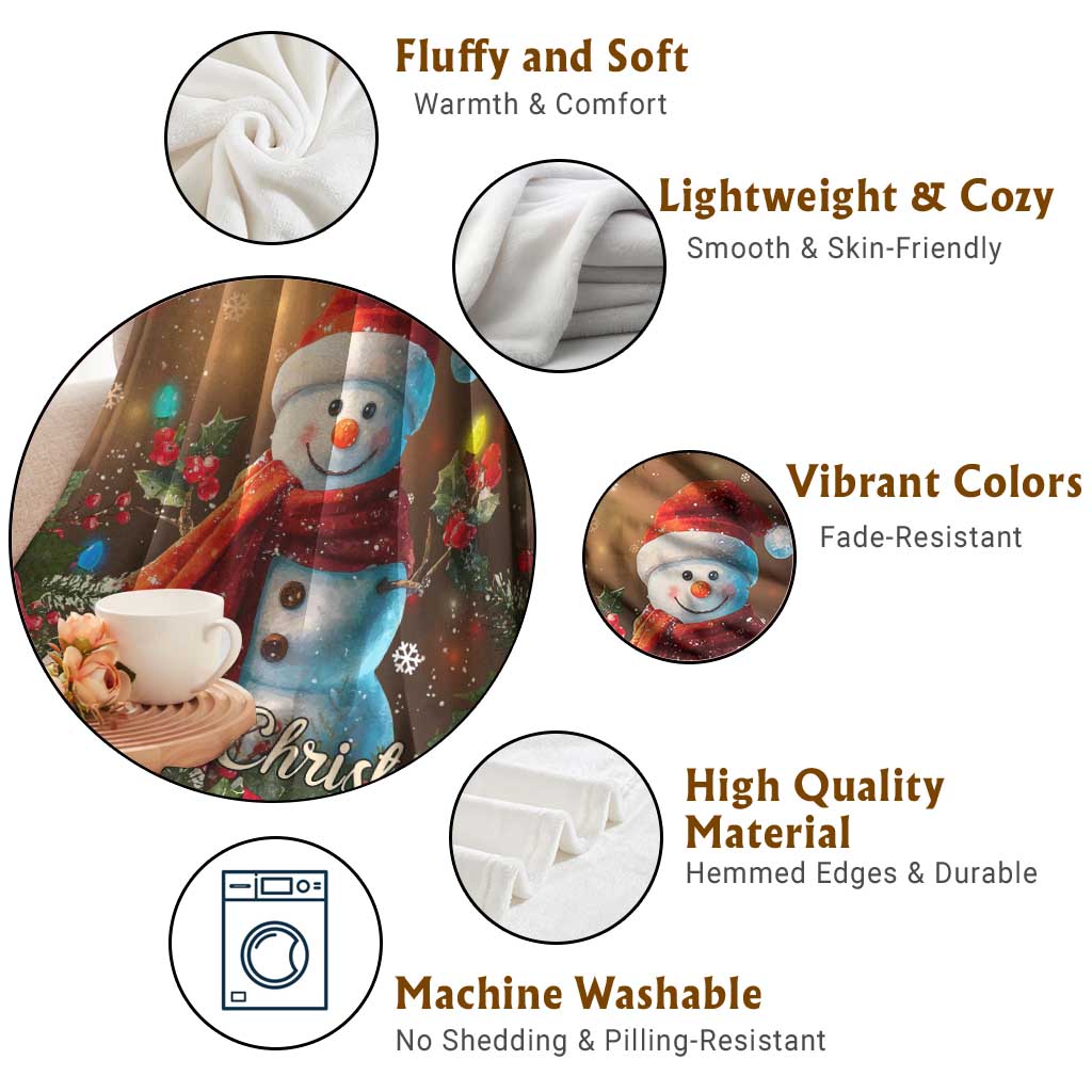 Merry Christmas Snowman Throw Blanket Whimsical Holiday Poinsettias Santa Hat - Wonder Print Shop