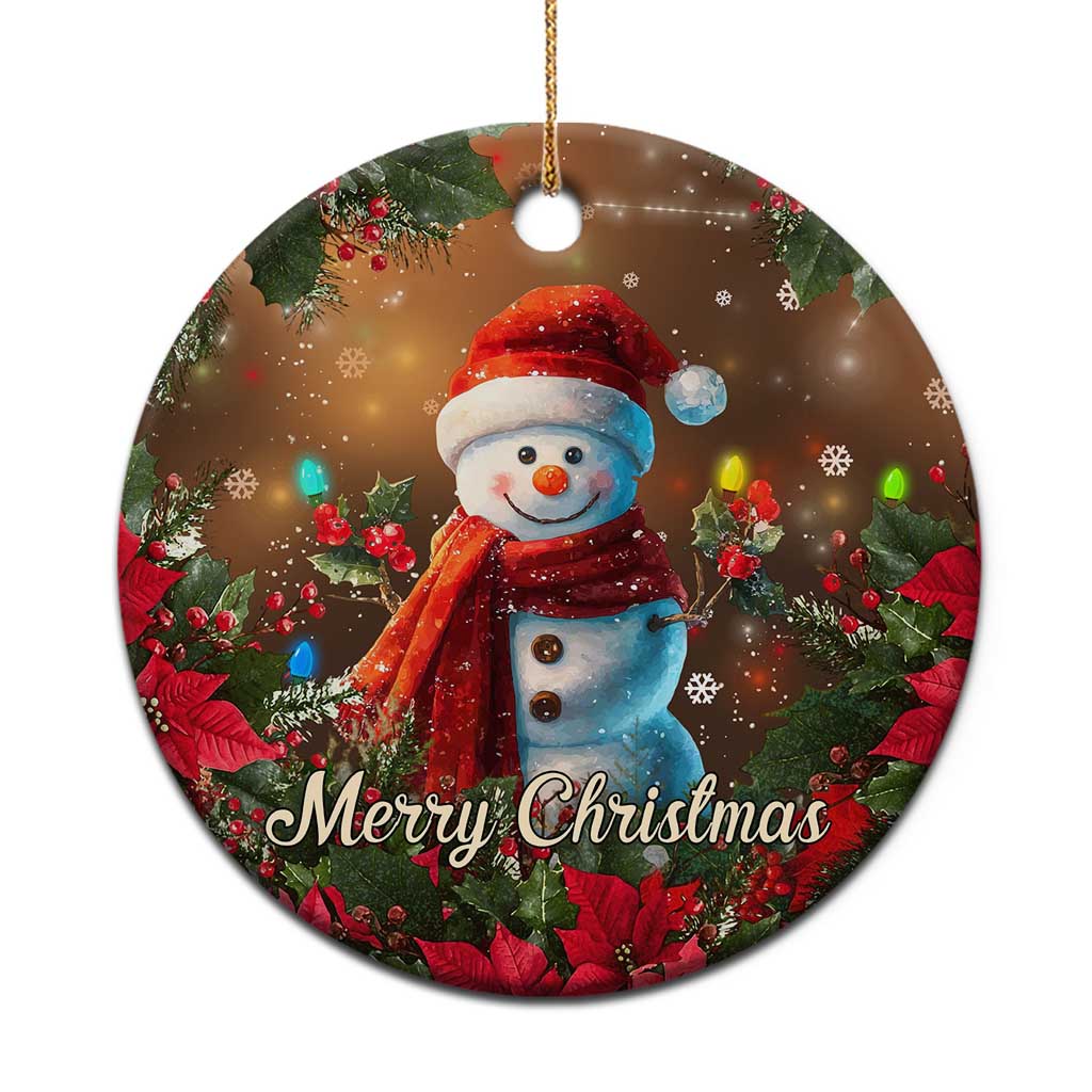 Merry Christmas Snowman Christmas Ceramic Ornament Whimsical Holiday Poinsettias Santa Hat - Wonder Print Shop