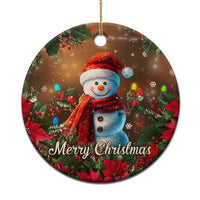 Merry Christmas Snowman Christmas Ceramic Ornament Whimsical Holiday Poinsettias Santa Hat - Wonder Print Shop