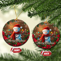 Merry Christmas Snowman Christmas Ceramic Ornament Whimsical Holiday Poinsettias Santa Hat - Wonder Print Shop