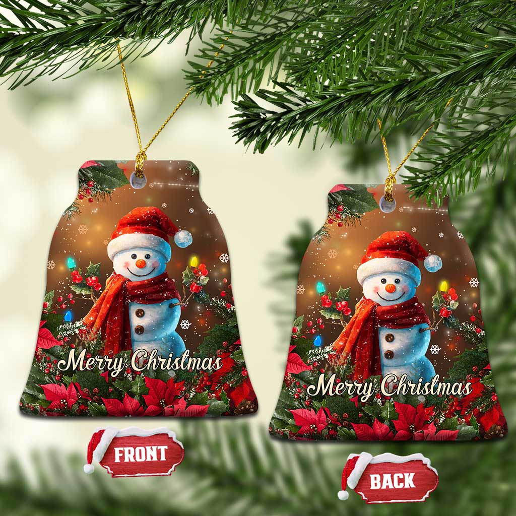 Merry Christmas Snowman Christmas Ceramic Ornament Whimsical Holiday Poinsettias Santa Hat - Wonder Print Shop