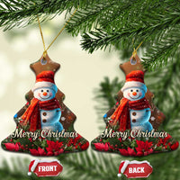 Merry Christmas Snowman Christmas Ceramic Ornament Whimsical Holiday Poinsettias Santa Hat - Wonder Print Shop
