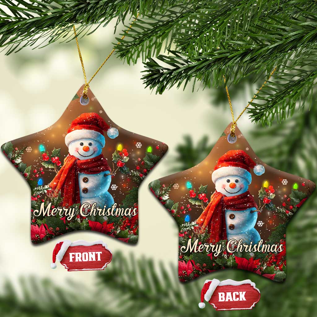 Merry Christmas Snowman Christmas Ceramic Ornament Whimsical Holiday Poinsettias Santa Hat - Wonder Print Shop