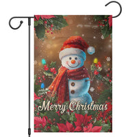 Merry Christmas Snowman Garden Flag Whimsical Holiday Poinsettias Santa Hat - Wonder Print Shop