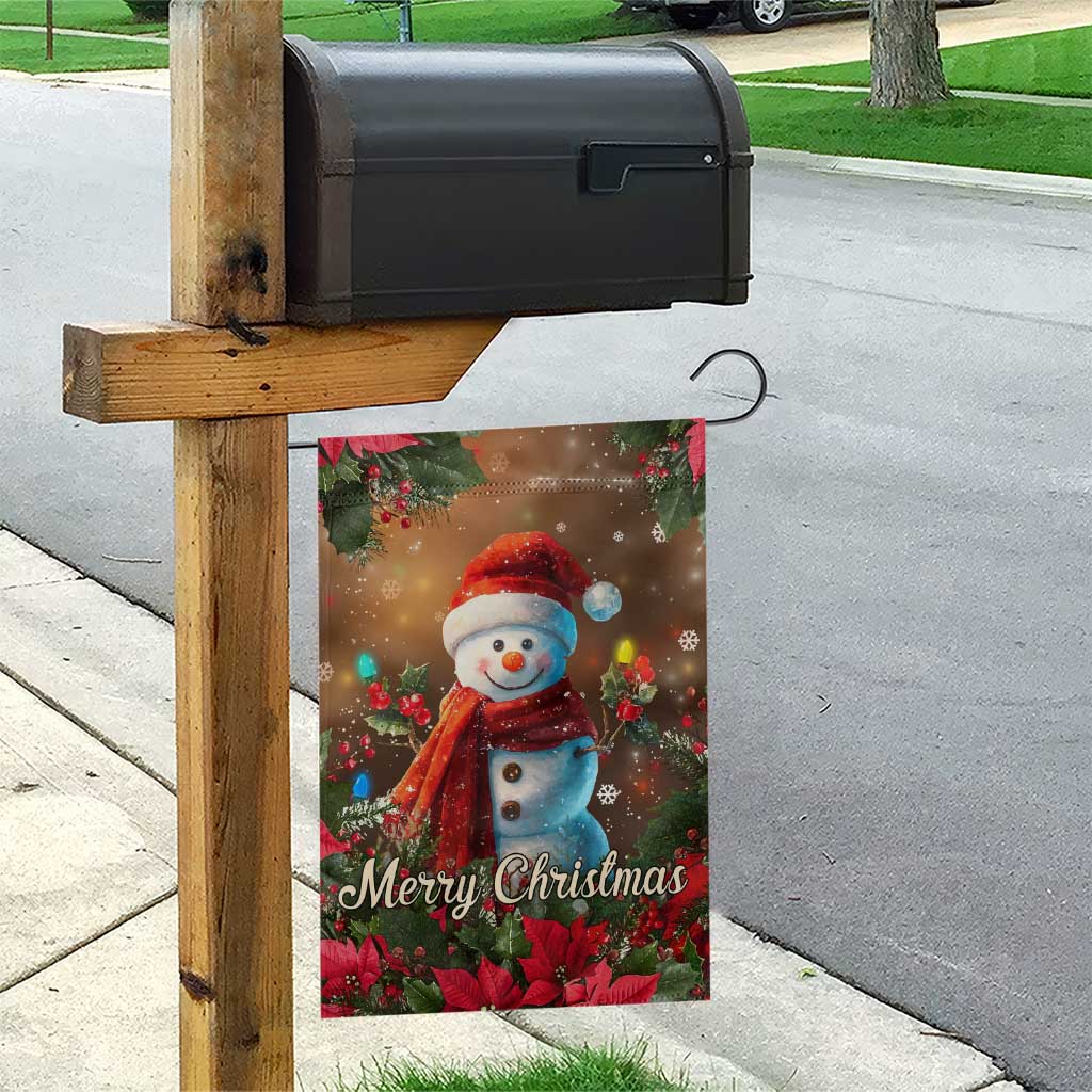 Merry Christmas Snowman Garden Flag Whimsical Holiday Poinsettias Santa Hat - Wonder Print Shop