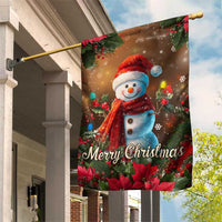 Merry Christmas Snowman Garden Flag Whimsical Holiday Poinsettias Santa Hat - Wonder Print Shop