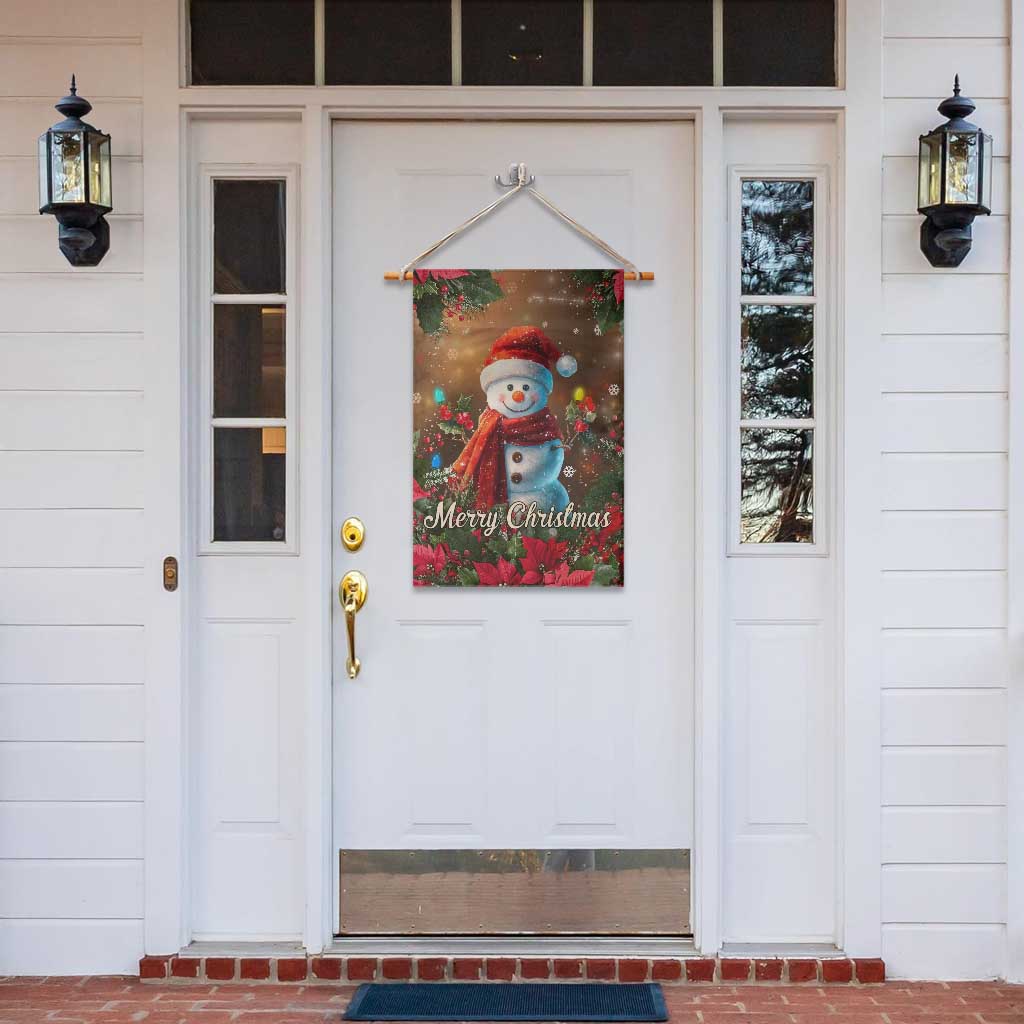 Merry Christmas Snowman Garden Flag Whimsical Holiday Poinsettias Santa Hat - Wonder Print Shop