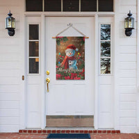 Merry Christmas Snowman Garden Flag Whimsical Holiday Poinsettias Santa Hat - Wonder Print Shop
