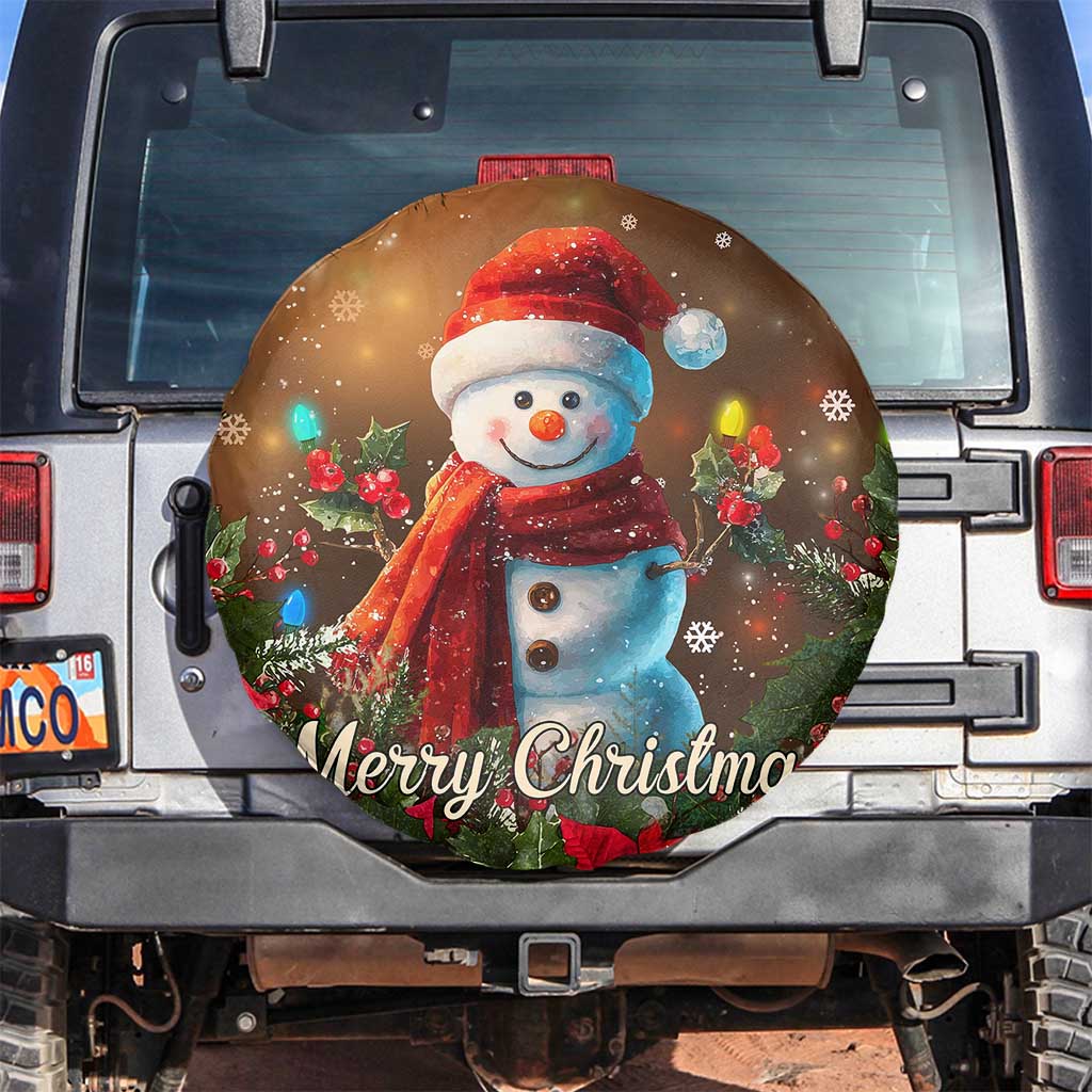 Merry Christmas Snowman Spare Tire Cover Whimsical Holiday Poinsettias Santa Hat - Wonder Print Shop