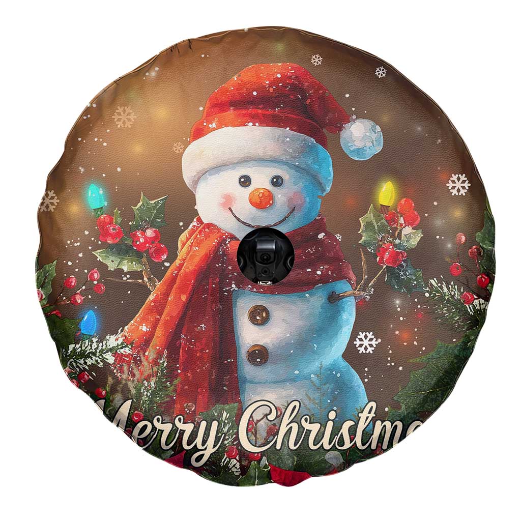Merry Christmas Snowman Spare Tire Cover Whimsical Holiday Poinsettias Santa Hat - Wonder Print Shop
