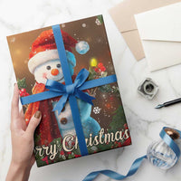 Merry Christmas Snowman Wrapping Paper Whimsical Holiday Poinsettias Santa Hat - Wonder Print Shop