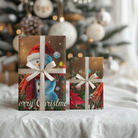 Merry Christmas Snowman Wrapping Paper Whimsical Holiday Poinsettias Santa Hat - Wonder Print Shop