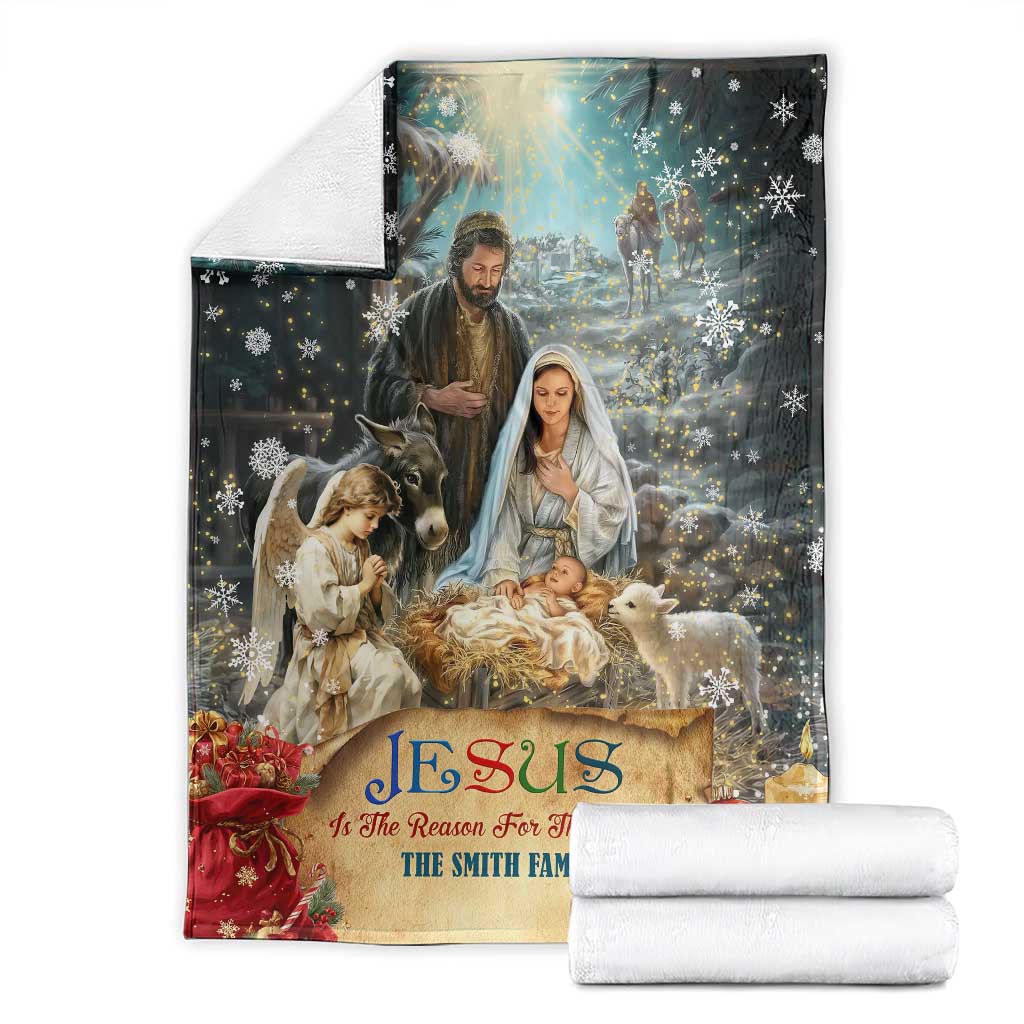 Jesus is the Reason for the Season Throw Blanket Personalized Christian Christmas Nativity Scene Custom Family Name - Wonder Print Shop