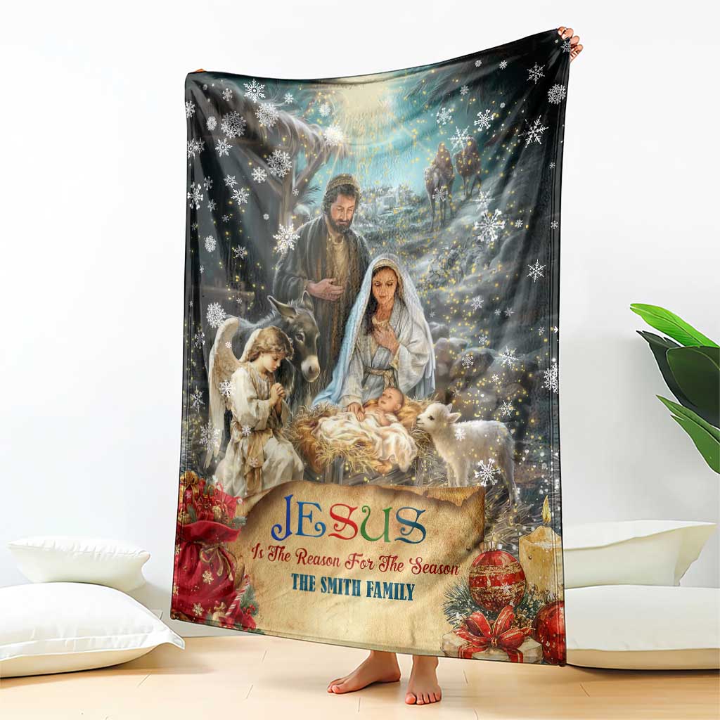 Jesus is the Reason for the Season Throw Blanket Personalized Christian Christmas Nativity Scene Custom Family Name - Wonder Print Shop