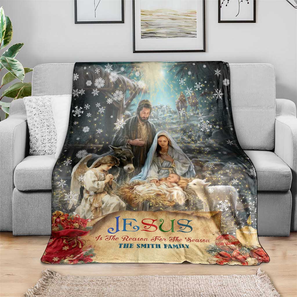 Jesus is the Reason for the Season Throw Blanket Personalized Christian Christmas Nativity Scene Custom Family Name - Wonder Print Shop