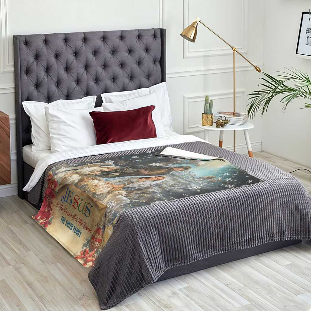 Jesus is the Reason for the Season Throw Blanket Personalized Christian Christmas Nativity Scene Custom Family Name - Wonder Print Shop