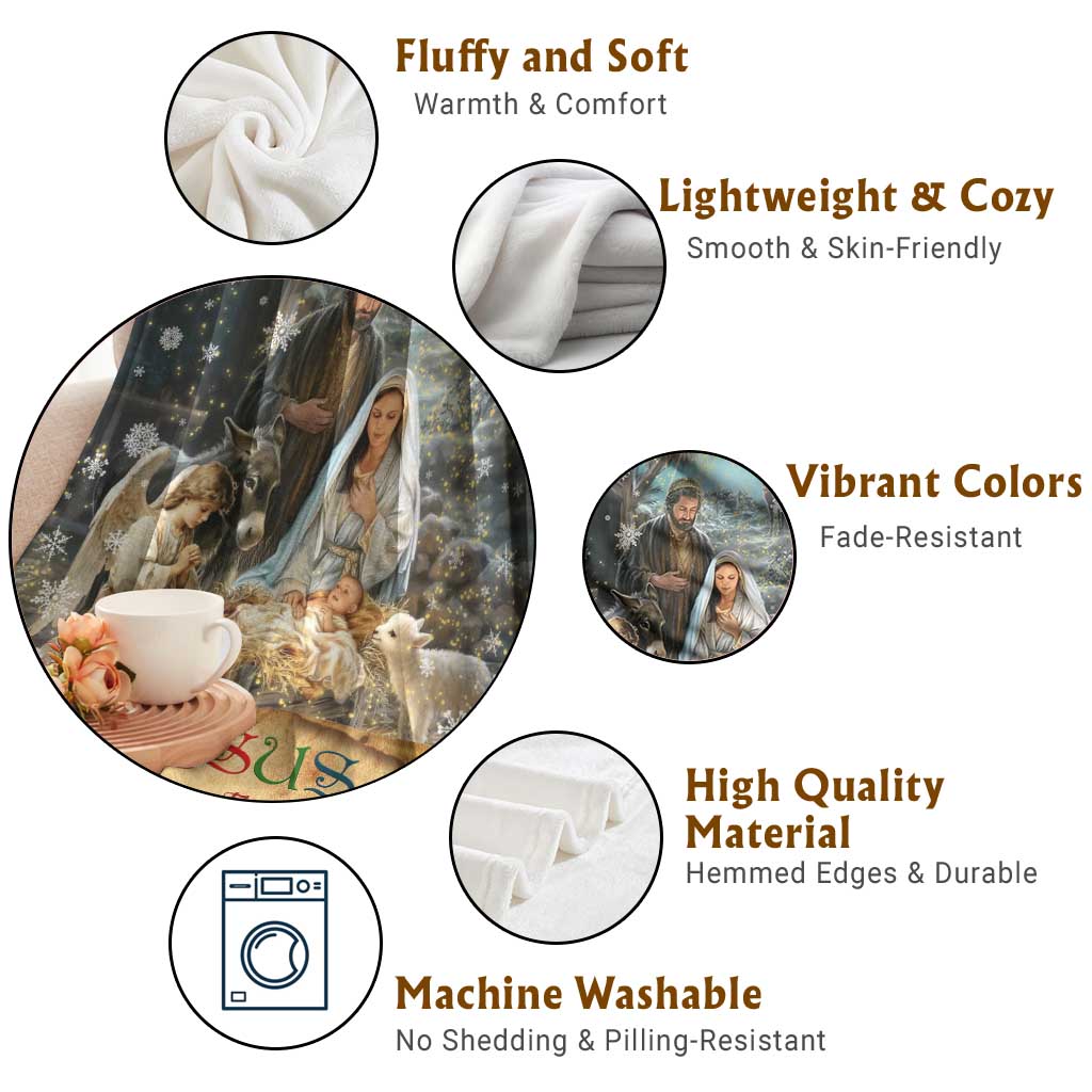 Jesus is the Reason for the Season Throw Blanket Personalized Christian Christmas Nativity Scene Custom Family Name - Wonder Print Shop