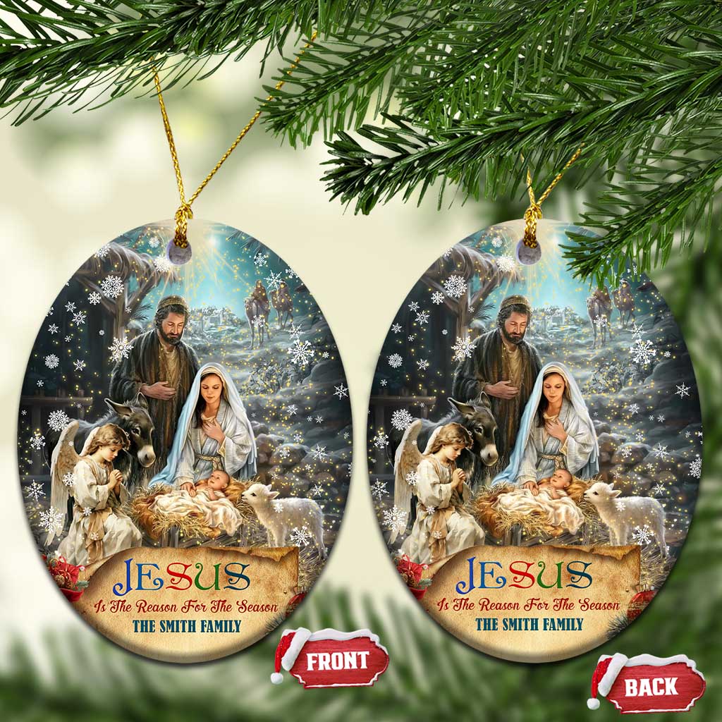 Jesus is the Reason for the Season Christmas Ceramic Ornament Personalized Christian Christmas Nativity Scene Custom Family Name - Wonder Print Shop