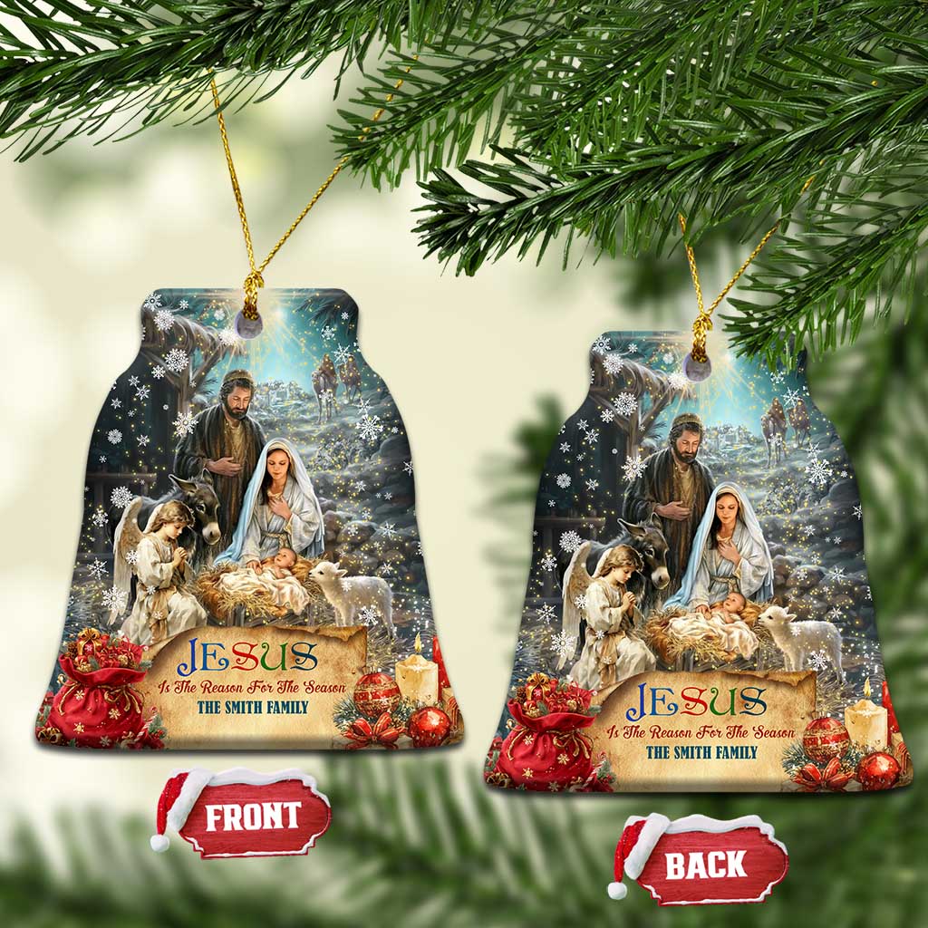 Jesus is the Reason for the Season Christmas Ceramic Ornament Personalized Christian Christmas Nativity Scene Custom Family Name - Wonder Print Shop