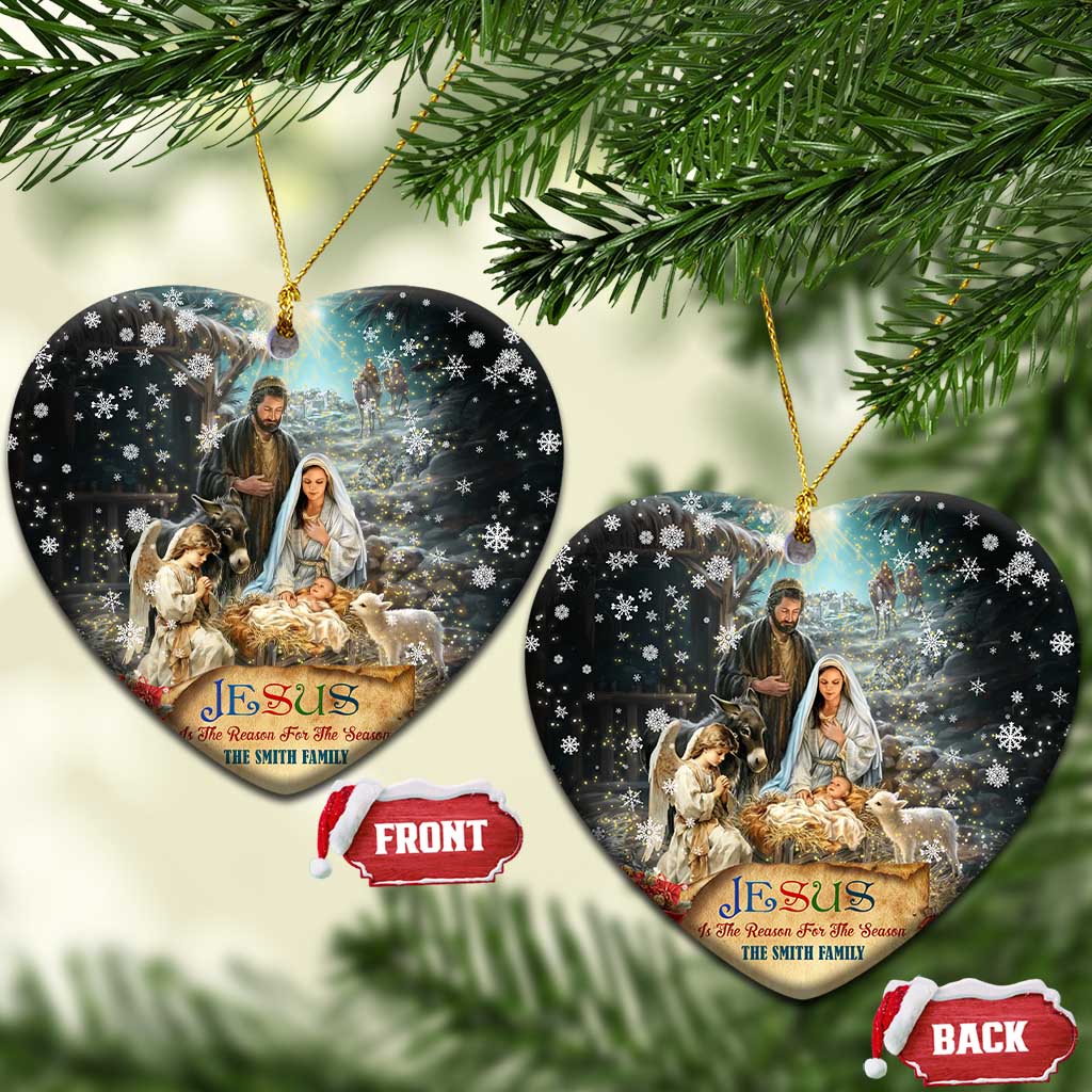 Jesus is the Reason for the Season Christmas Ceramic Ornament Personalized Christian Christmas Nativity Scene Custom Family Name - Wonder Print Shop