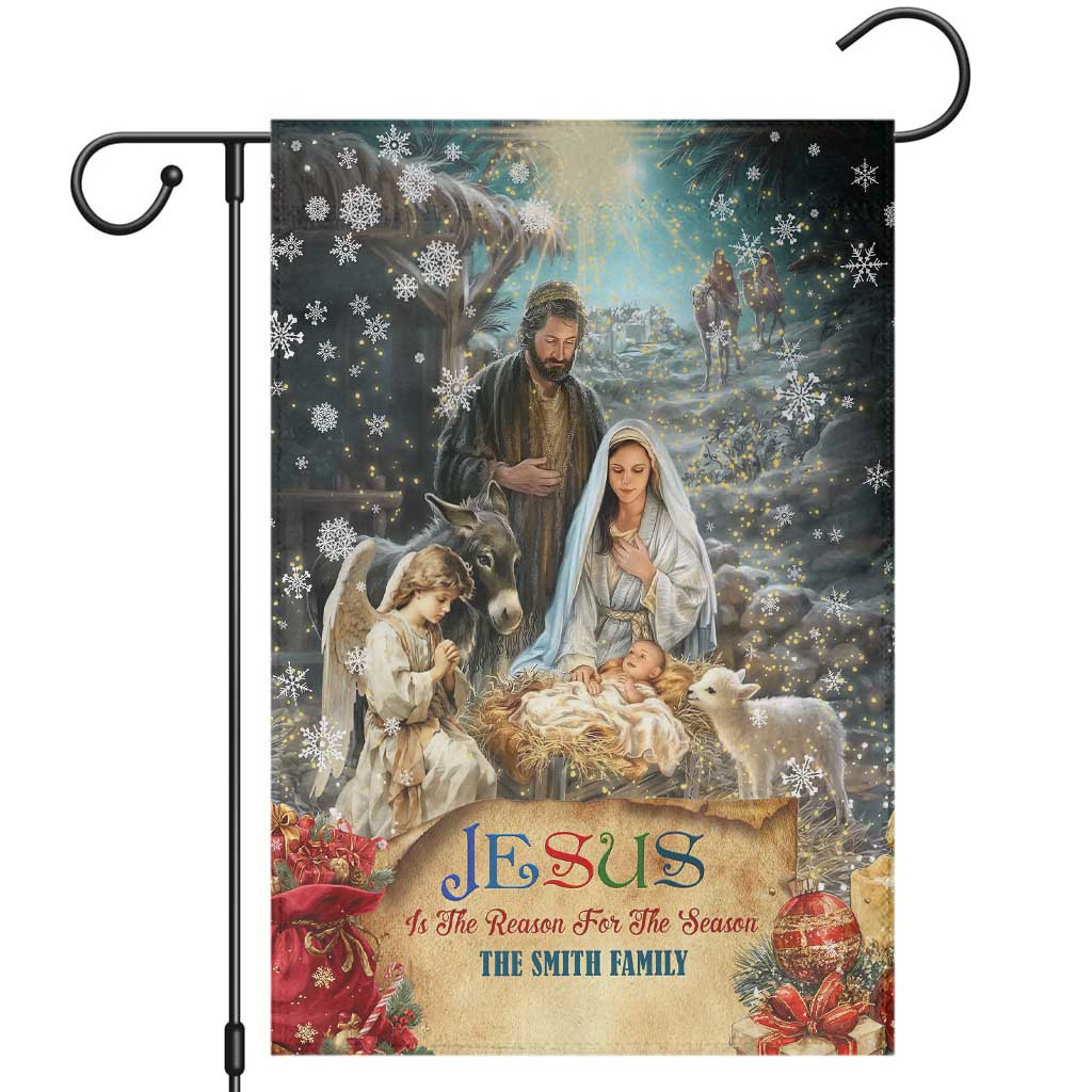 Jesus is the Reason for the Season Garden Flag Personalized Christian Christmas Nativity Scene Custom Family Name - Wonder Print Shop