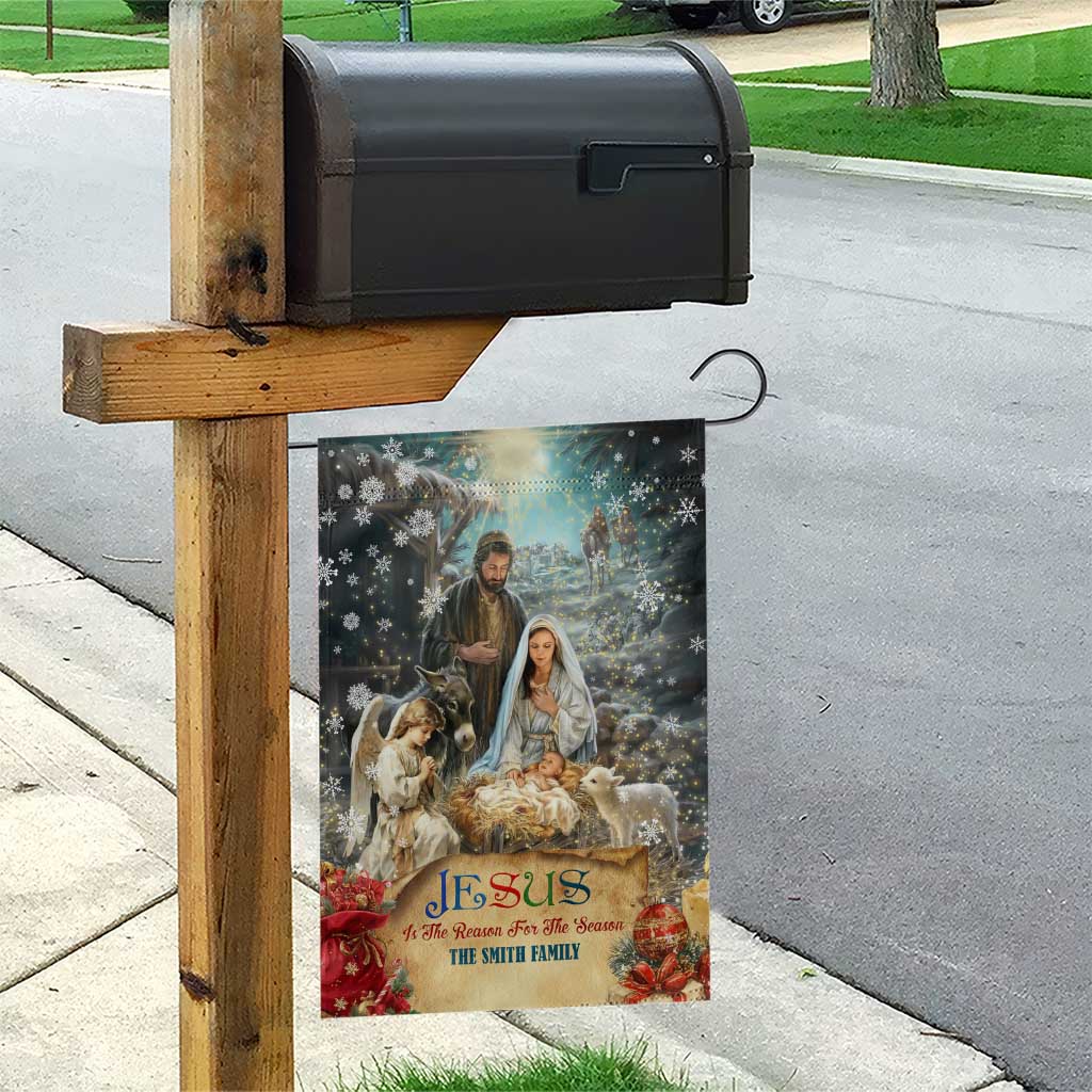 Jesus is the Reason for the Season Garden Flag Personalized Christian Christmas Nativity Scene Custom Family Name - Wonder Print Shop