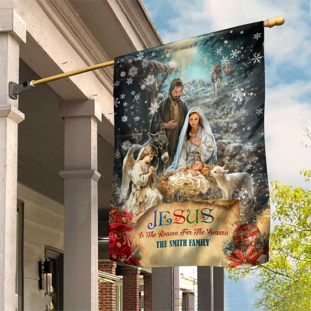Jesus is the Reason for the Season Garden Flag Personalized Christian Christmas Nativity Scene Custom Family Name - Wonder Print Shop