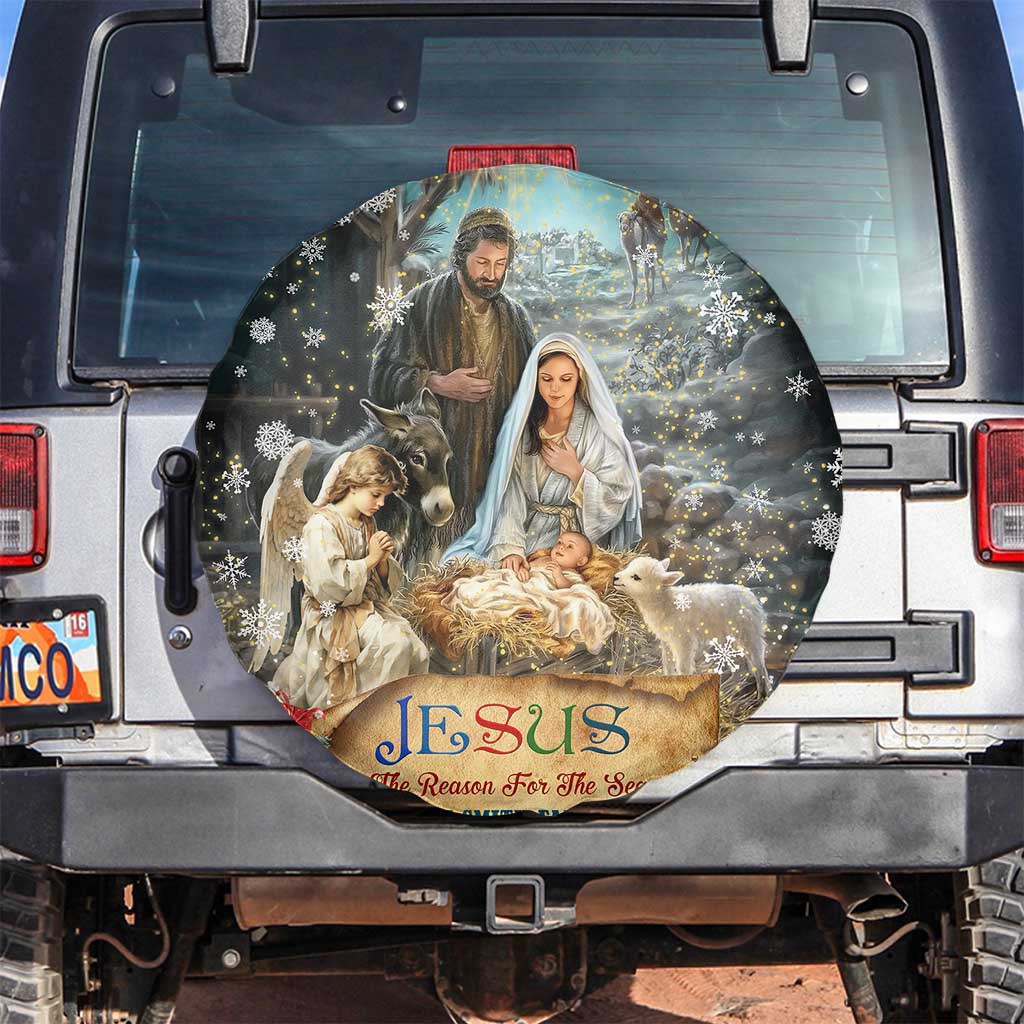 Jesus is the Reason for the Season Spare Tire Cover Personalized Christian Christmas Nativity Scene Custom Family Name - Wonder Print Shop