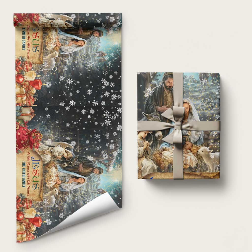 Jesus is the Reason for the Season Wrapping Paper Personalized Christian Christmas Nativity Scene Custom Family Name - Wonder Print Shop