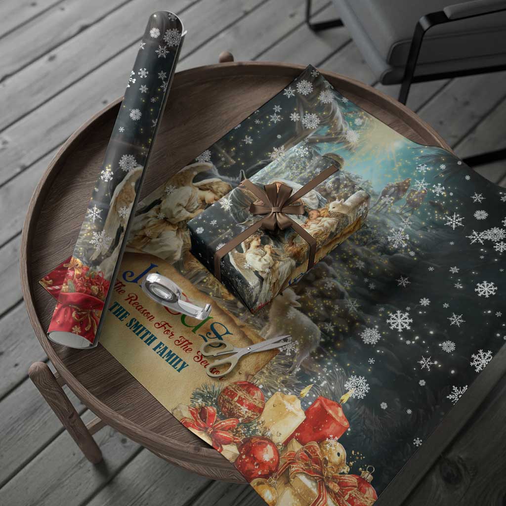 Jesus is the Reason for the Season Wrapping Paper Personalized Christian Christmas Nativity Scene Custom Family Name - Wonder Print Shop