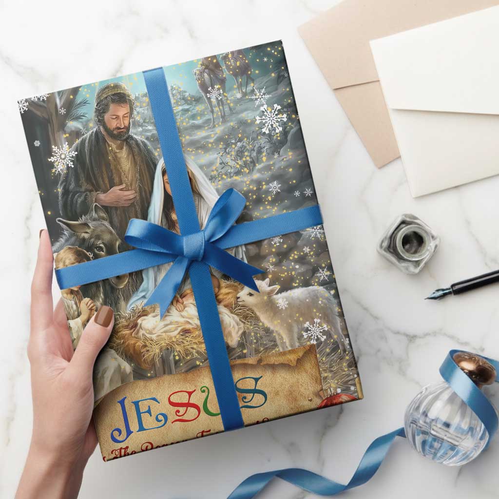 Jesus is the Reason for the Season Wrapping Paper Personalized Christian Christmas Nativity Scene Custom Family Name - Wonder Print Shop