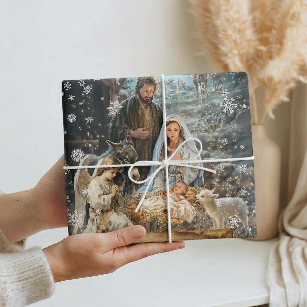 Jesus is the Reason for the Season Wrapping Paper Personalized Christian Christmas Nativity Scene Custom Family Name - Wonder Print Shop