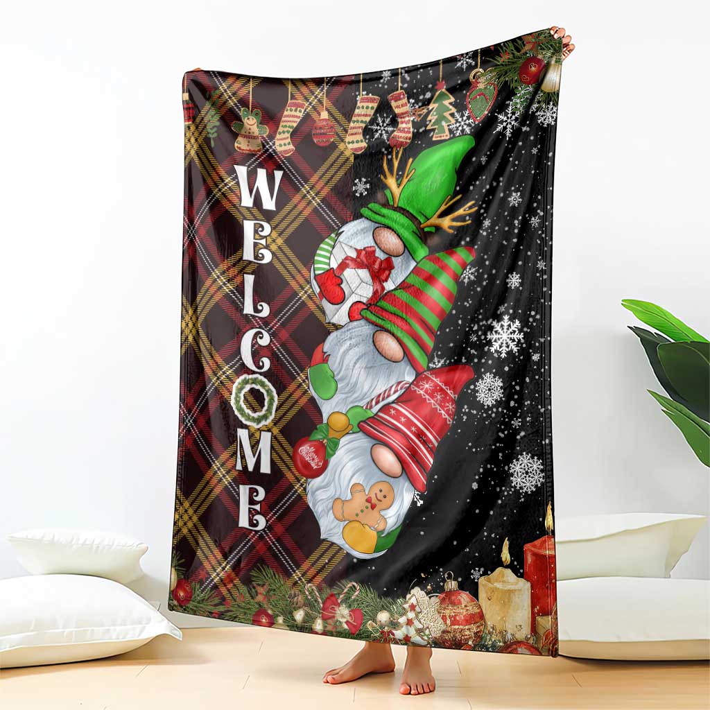 Christmas Gnome Welcome Throw Blanket Cute Holiday Gnomes with Plaid and Candy Cane Winter - Wonder Print Shop