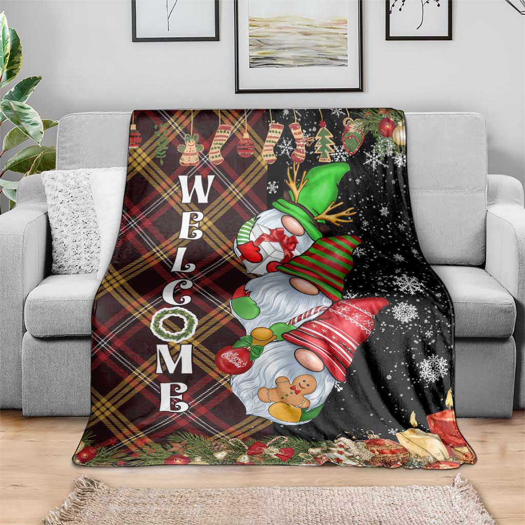 Christmas Gnome Welcome Throw Blanket Cute Holiday Gnomes with Plaid and Candy Cane Winter - Wonder Print Shop