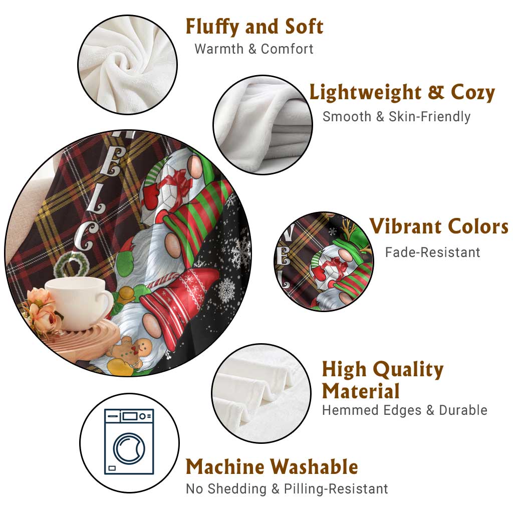 Christmas Gnome Welcome Throw Blanket Cute Holiday Gnomes with Plaid and Candy Cane Winter - Wonder Print Shop