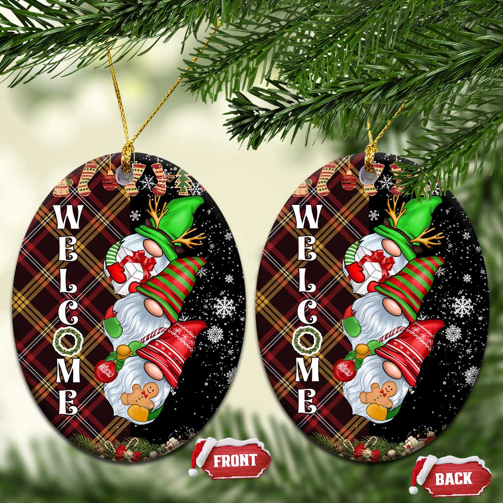 Christmas Gnome Welcome Christmas Ceramic Ornament Cute Holiday Gnomes with Plaid and Candy Cane Winter - Wonder Print Shop