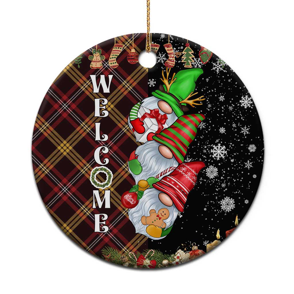 Christmas Gnome Welcome Christmas Ceramic Ornament Cute Holiday Gnomes with Plaid and Candy Cane Winter - Wonder Print Shop