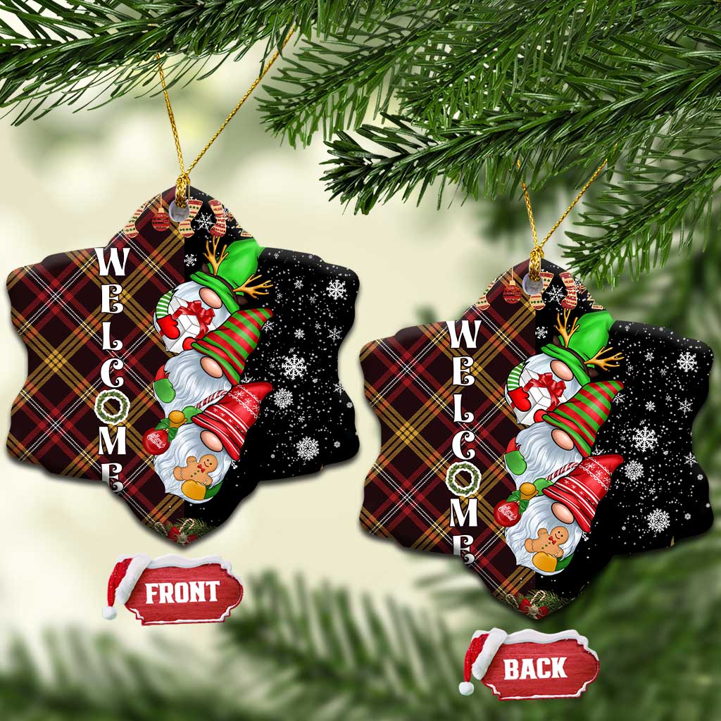Christmas Gnome Welcome Christmas Ceramic Ornament Cute Holiday Gnomes with Plaid and Candy Cane Winter - Wonder Print Shop