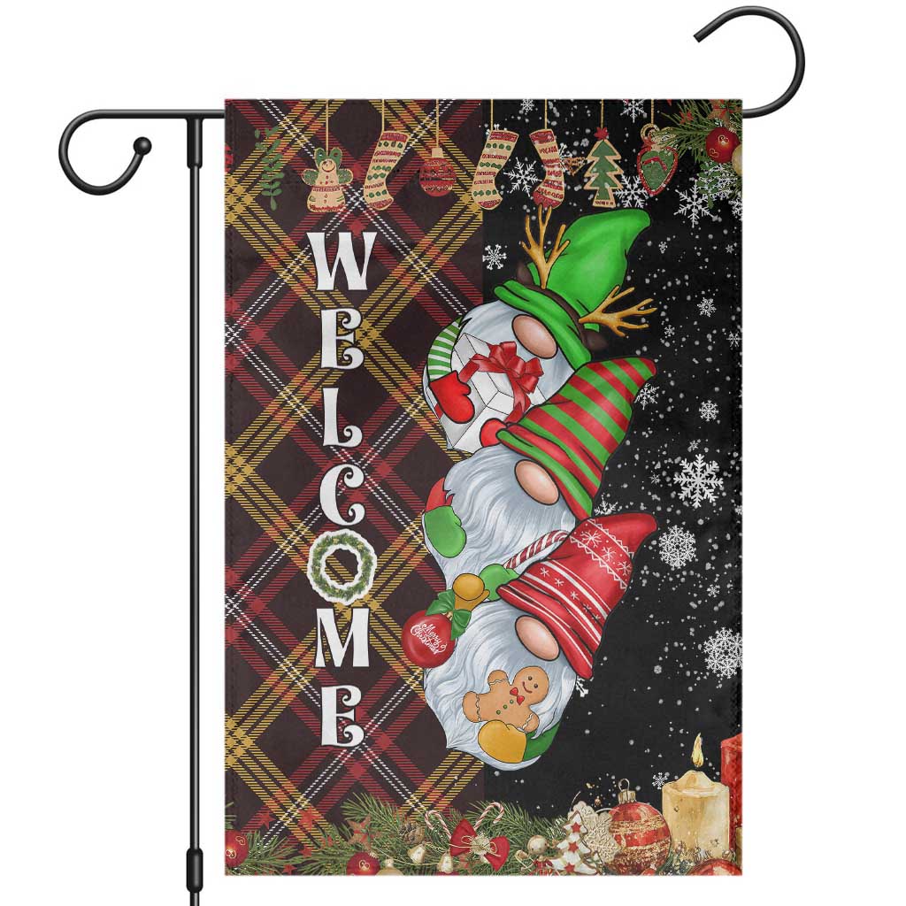 Christmas Gnome Welcome Garden Flag Cute Holiday Gnomes with Plaid and Candy Cane Winter - Wonder Print Shop