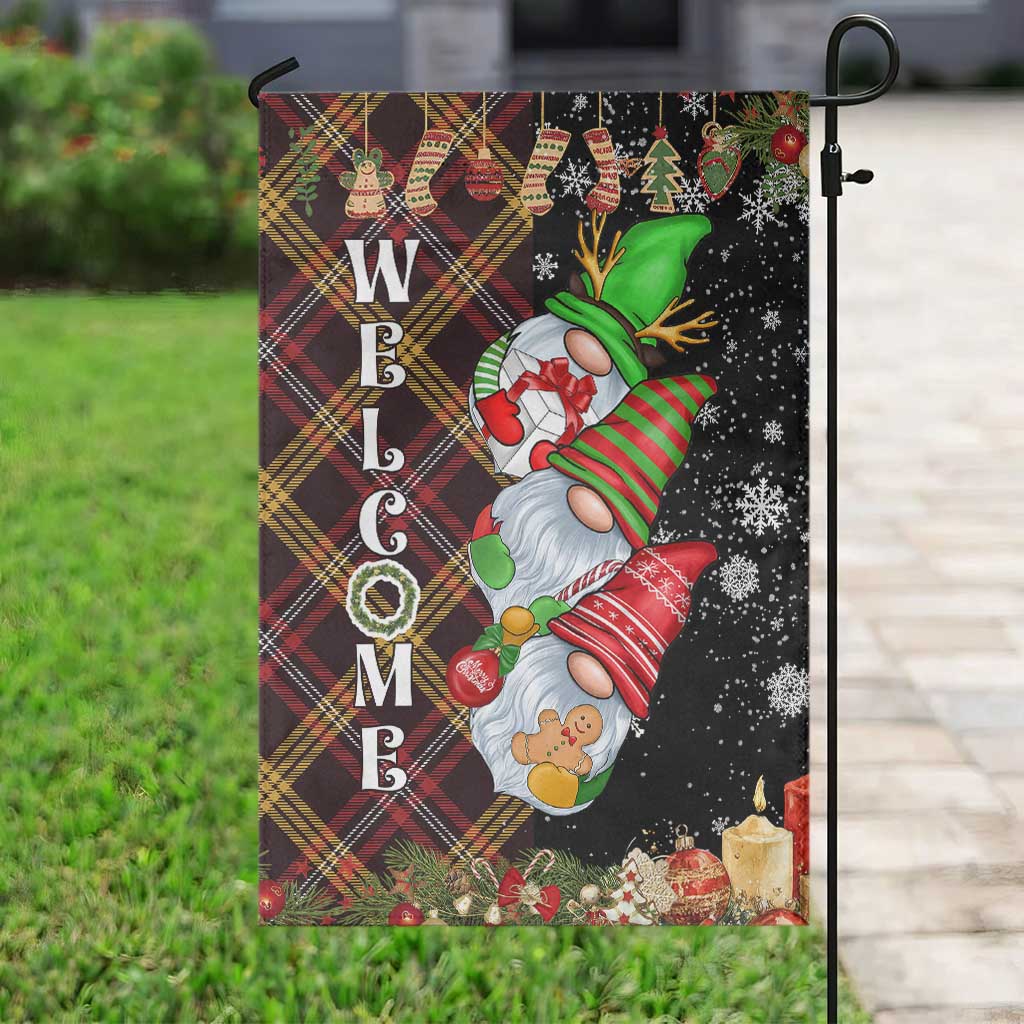 Christmas Gnome Welcome Garden Flag Cute Holiday Gnomes with Plaid and Candy Cane Winter - Wonder Print Shop