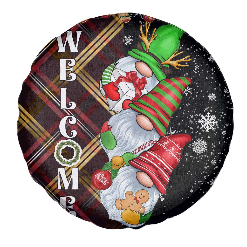 Christmas Gnome Welcome Spare Tire Cover Cute Holiday Gnomes with Plaid and Candy Cane Winter - Wonder Print Shop