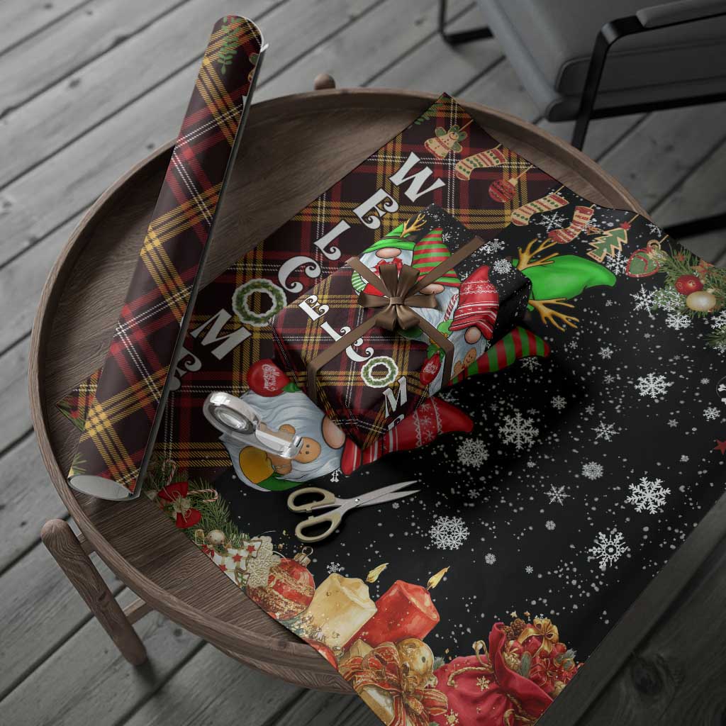Christmas Gnome Welcome Wrapping Paper Cute Holiday Gnomes with Plaid and Candy Cane Winter - Wonder Print Shop