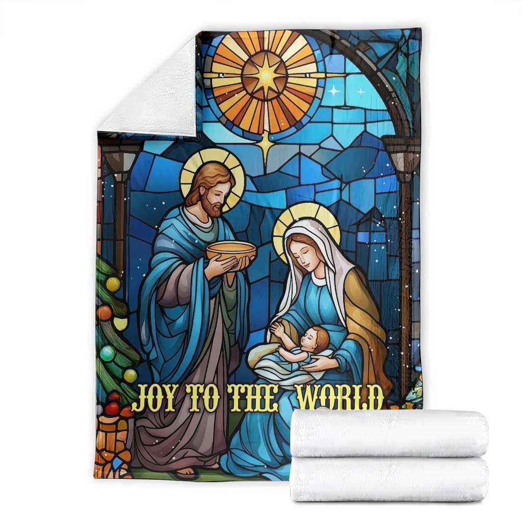 Joy to the World Stained Glass Nativity Scene Throw Blanket Christian Christmas Holy Family Star of Bethlehem - Wonder Print Shop