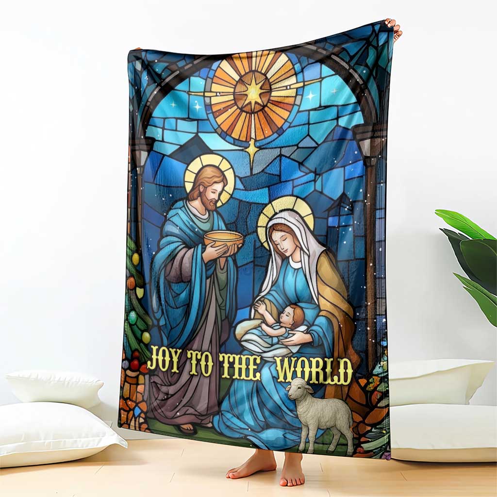 Joy to the World Stained Glass Nativity Scene Throw Blanket Christian Christmas Holy Family Star of Bethlehem - Wonder Print Shop