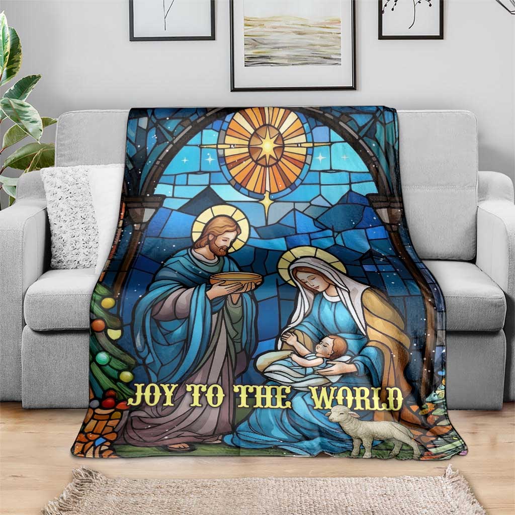 Joy to the World Stained Glass Nativity Scene Throw Blanket Christian Christmas Holy Family Star of Bethlehem - Wonder Print Shop