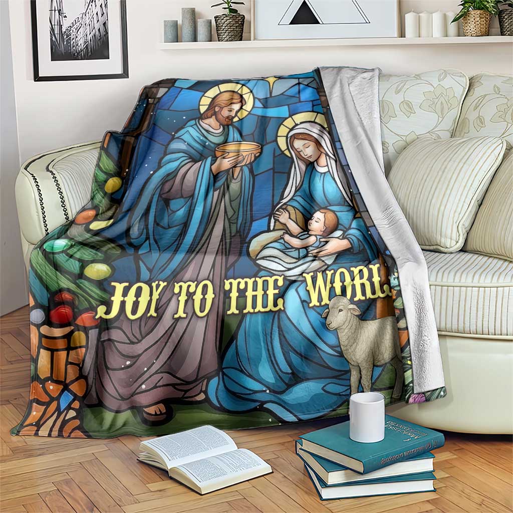 Joy to the World Stained Glass Nativity Scene Throw Blanket Christian Christmas Holy Family Star of Bethlehem - Wonder Print Shop